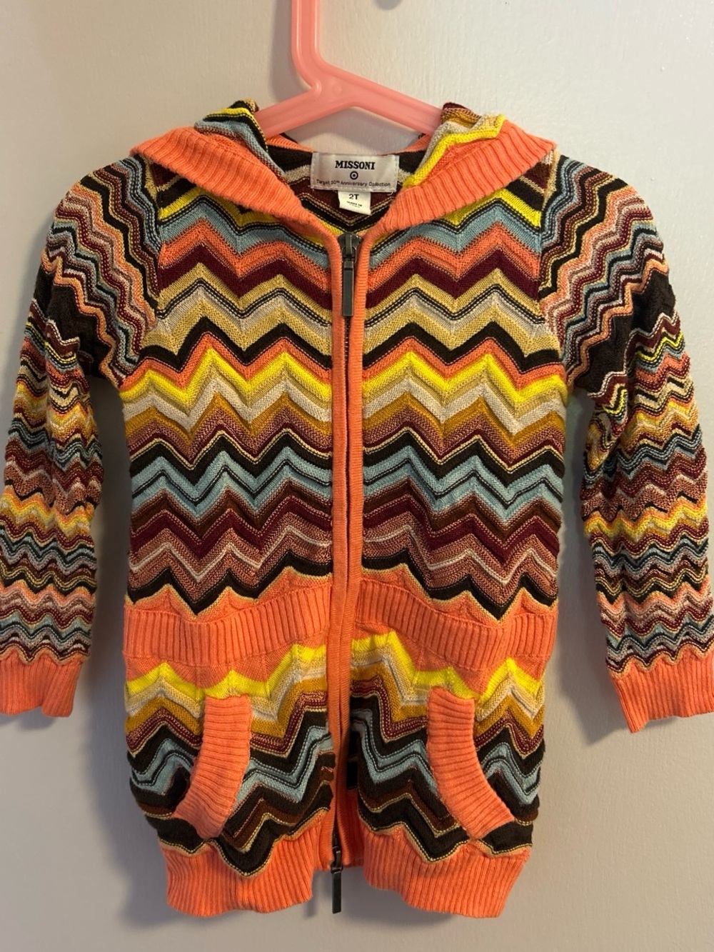 Missoni Multicolor Zigzag Hooded Zip Sweater - Orange Accents